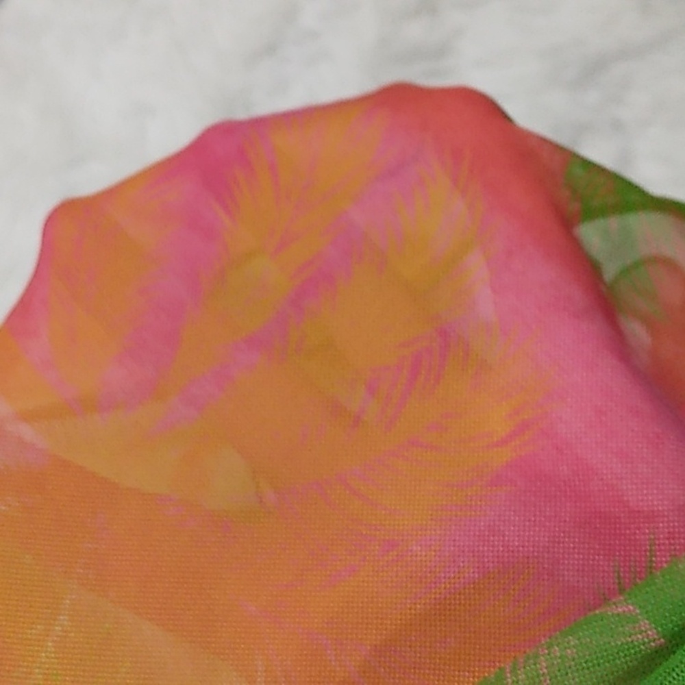 Neon Tropical Print Mesh Sheer Wide Sleeve‎ Tie Front Cropped Cardigan Size Lrg - Picture 6 of 6